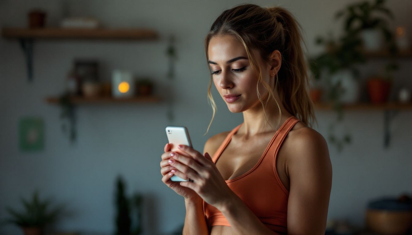 A woman in her 30s exercising at home, taking Fast Lean Pro for weight loss.